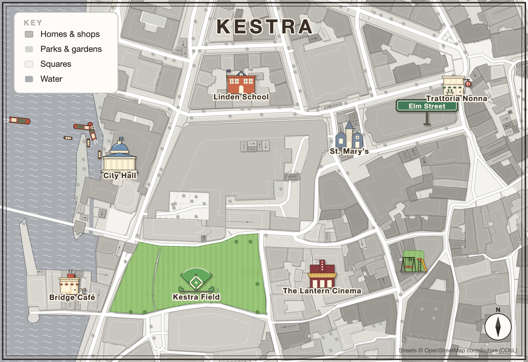Kestra, a city map made in Inkling's map maker, in the Inkling Wash style